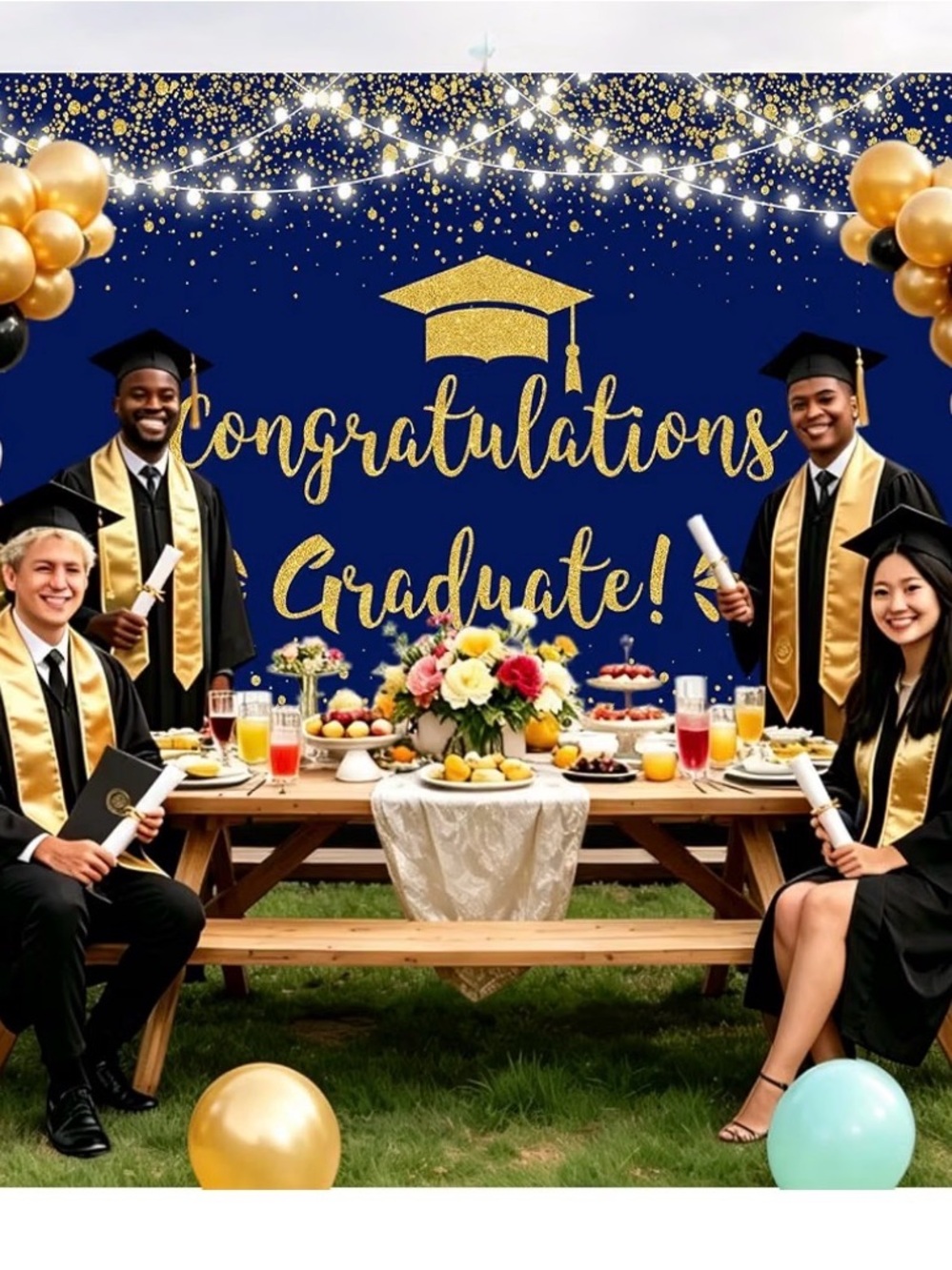 Photo Backdrop or Banner 8’x6’ Party Banner "Congratulations Graduate”